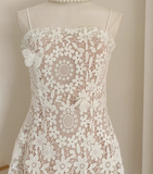 A Line Spaghetti Straps Tulle Lace White Women's Holiday Birthday Dresses SD227