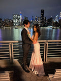 Mermaid Spaghetti Straps Blush Pink Lace Prom Dresses Long Party Dress SD2284 HZ0628