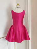 A line Straps Hot Pink Satin Short Homecoming Dresses Birthday Outfits SD228
