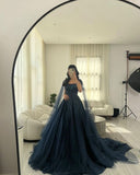 Ball Gown Navy Blue Tulle Long Sequin Prom Dresses Long Party Dress SD2292 HZ0628
