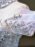 Mermaid Off The Shoulder Tulle Silver Beads Long Prom Dresses Formal Evening Dress SD2311
