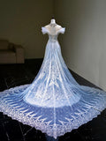 Mermaid Off The Shoulder Tulle Silver Beads Long Prom Dresses Formal Evening Dress SD2311