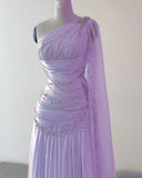Sheath One Shoulder Pink Long Chiffon Evening Gown Prom Dresses SD2314 HZ0628