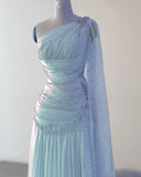 Sheath One Shoulder Pink Long Chiffon Evening Gown Prom Dresses SD2314 HZ0628