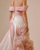 Mermaid Strapless Pink Long Floral Prom Dresses Party Dress SD2318 HZ0628