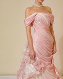 Mermaid Strapless Pink Long Floral Prom Dresses Party Dress SD2318 HZ0628