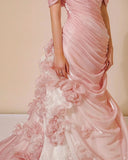 Mermaid Strapless Pink Long Floral Prom Dresses Party Dress SD2318 HZ0628