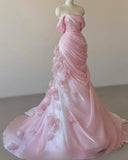 Mermaid Strapless Pink Long Floral Prom Dresses Party Dress SD2318 HZ0628