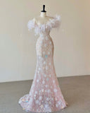 Mermaid Sweetheart Pink Lace Long Floral Prom Dresses Party Dress SD2319