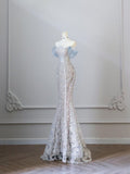 Mermaid Off The Shoulder Sequin Blue Long Prom Dresses Evening Gowns SD2320