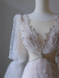 Mermaid Long Sleeves Pink Prom Dresses Evening Gowns SD2330