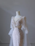 Mermaid Long Sleeves Pink Prom Dresses Evening Gowns SD2330