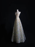 A line Sweetheart Tulle Floral Long Prom Dresses Evening Gowns SD2332