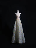 A line Sweetheart Tulle Floral Long Prom Dresses Evening Gowns SD2332