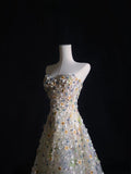 A line Sweetheart Tulle Floral Long Prom Dresses Evening Gowns SD2332
