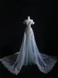 Mermaid Off The Shoulder Silver Beads Long Prom Dresses Formal Evening Dress SD2333