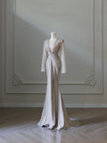 Mermaid V Neckline Sequin Long Sleeves Ruffles Long Prom Dresses Formal Evening Dress SD2345