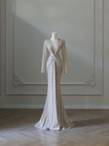 Mermaid V Neckline Sequin Long Sleeves Ruffles Long Prom Dresses Formal Evening Dress SD2345