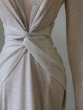 Mermaid V Neckline Sequin Long Sleeves Ruffles Long Prom Dresses Formal Evening Dress SD2345