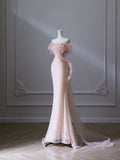 Mermaid Off The Shoulder Pink Sequin Long Prom Dresses Evening Gowns SD2346