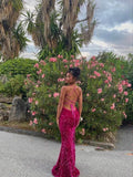 Mermaid Spaghetti Straps Backless Sequin Long Party Dresses Prom Dress SD2368