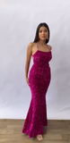 Mermaid Spaghetti Straps Backless Sequin Long Party Dresses Prom Dress SD2368