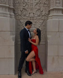 A line Spaghetti Straps Maxi Long Party Red Prom Dresses Evening Dress SD2374