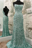 Mermaid Spaghetti Straps Maxi Long Party Blue Sequin Prom Dresses Evening Dress SD2378
