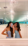 A Line Strapless Maxi Long Party Light Blue Prom Dresses Evening Dress SD2380