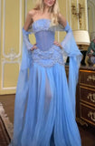 A Line Off The Shoulder Maxi Long Party Light Blue Chiffon Prom Dresses Evening Dress SD2395 HZ0628