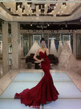 Mermaid Sweetheart Burgundy Sequin Long Party Dresses Prom Dress SD2384