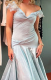 Mermaid Off The Shoulder Light Sky Blue Evening Dress Prom Dresses SD2387 HZ0628