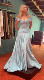 Mermaid Off The Shoulder Light Sky Blue Evening Dress Prom Dresses SD2387 HZ0628