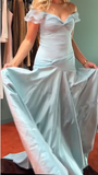 Mermaid Off The Shoulder Light Sky Blue Evening Dress Prom Dresses SD2387 HZ0628
