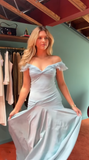 Mermaid Off The Shoulder Light Sky Blue Evening Dress Prom Dresses SD2387 HZ0628
