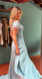 Mermaid Off The Shoulder Light Sky Blue Evening Dress Prom Dresses SD2387 HZ0628