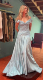 Mermaid Off The Shoulder Light Sky Blue Evening Dress Prom Dresses SD2387 HZ0628
