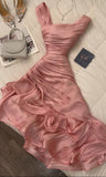 Sheath Pink Long Ruffles Prom Dresses Formal Evening Dress SD2388 HZ0628