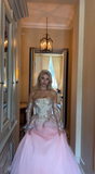 Ball Gown Strapless Pink Long Lace Prom Dresses Formal Evening Dress SD2393