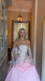 Ball Gown Strapless Pink Long Lace Prom Dresses Formal Evening Dress SD2393