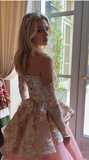 Ball Gown Strapless Pink Long Lace Prom Dresses Formal Evening Dress SD2393