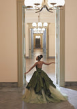 Ball Gown Strapless Olive Green Long Satin Prom Dresses Formal Evening Dress SD2404