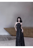 A line Halter Dusty Black Prom Dresses Long Birthday Dress For Women SD240