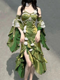 Mermaid Spaghetti Straps High Low Long Party Dress Green Prom Dresses SD2412