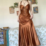 Mermaid Halter Long Party Dress Satin Prom Dresses SD2413