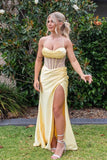Sage Scoop Neck Satin Mermaid Long Prom Dress with Slit Formal Gown Evening Dress SD2419 HZ0628