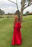 Sage Scoop Neck Satin Mermaid Long Prom Dress with Slit Formal Gown Evening Dress SD2419 HZ0628