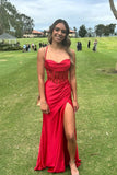 Sage Scoop Neck Satin Mermaid Long Prom Dress with Slit Formal Gown Evening Dress SD2419 HZ0628