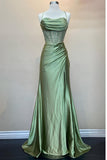 Mermaid Spaghetti Straps Red Long Satin Prom Dresses Formal Evening Dress SD2419