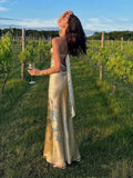Mermaid Strapless Neckline Long Party Dress Satin Yellow Prom Dresses SD2424 HZ0628